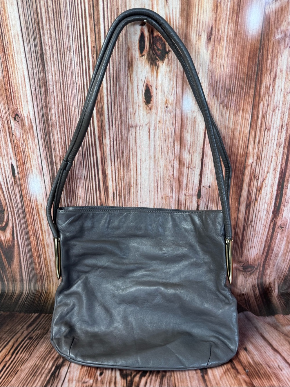 Vintage Letisse Gray Leather Shoulder Bag